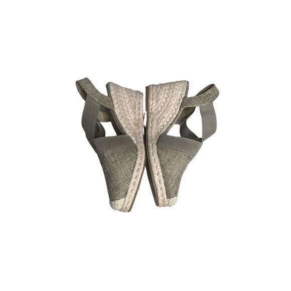 Women's Golden Vegan Peep Toe Espadrilles Wedge Sandals Platinum Cream Size 38 - Picture 4 of 7